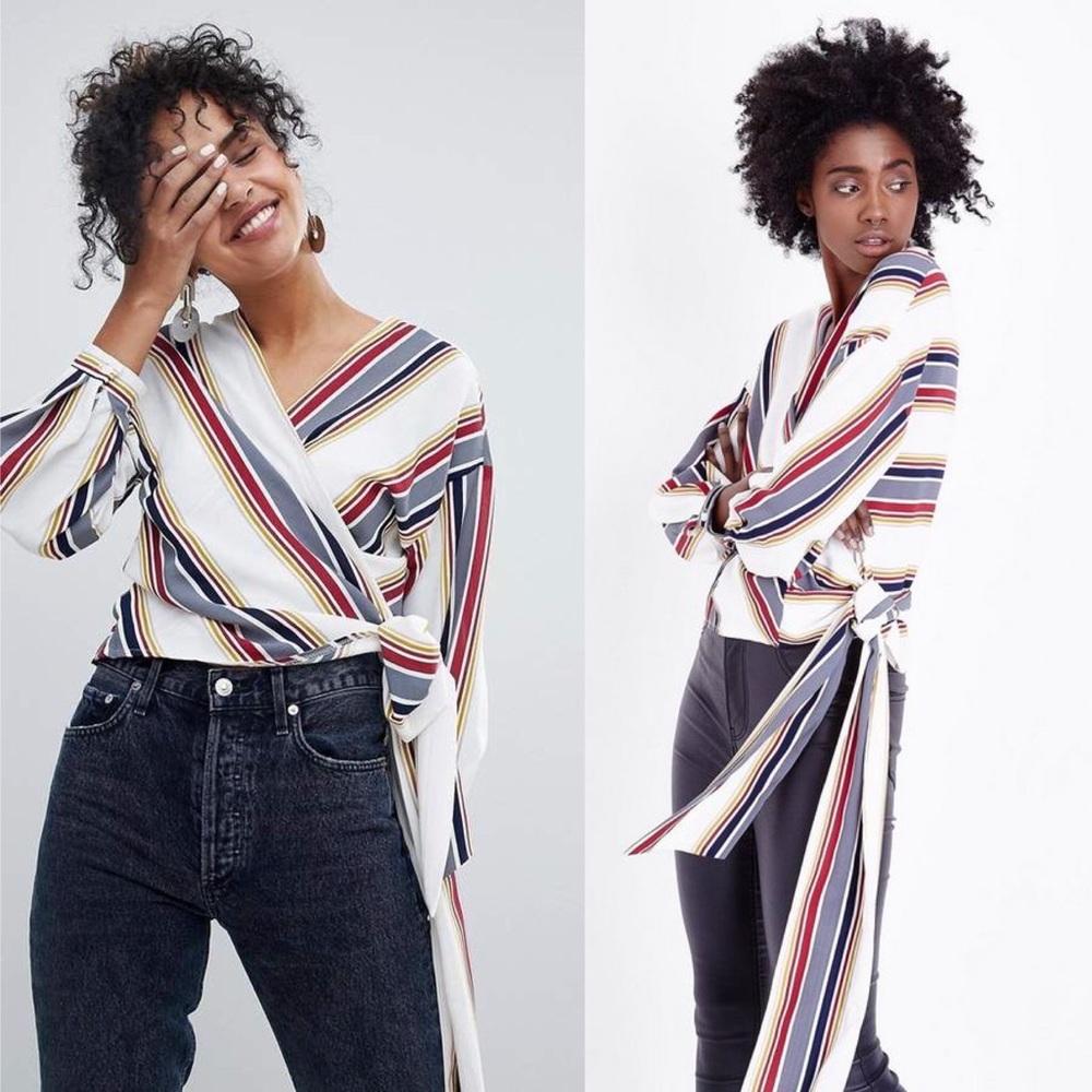 New Look side tie wrap blouse - multi stripe